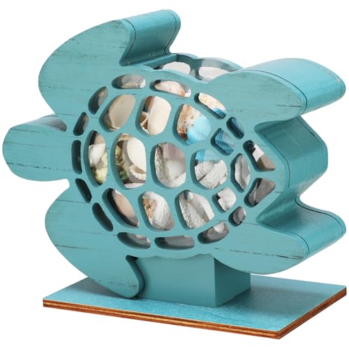 CroBlissful Green Sea Turtle Seashell Holder Seashell Display Box Wooden Small Starfish Shell Display Case with Acrylic Clear Window Shark Tooth Collection Box for Shells Sea Rock Home Decor Present - color: Green, style: Sea Turtle