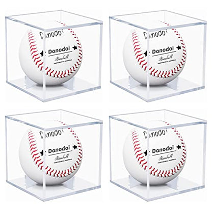 4 Pack Baseball Display Case UV Protected Acrylic Clear Baseball Holder Square Cube Ball Protector Memorabilia Autograph Display Box for Official Size Baseball, Clear - size: FOUR PACK
