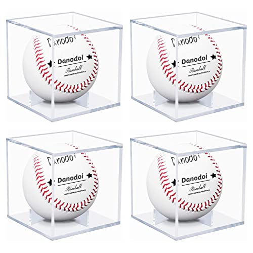 4 Pack Baseball Display Case UV Protected Acrylic Clear Baseball Holder Square Cube Ball Protector Memorabilia Autograph Display Box for Official Size Baseball, Clear - size: FOUR PACK
