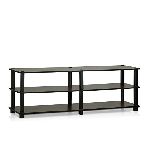Furinno TURN-S-TUBE Toolless Assembly 3-Tier TV Stand, Entertainment Center for TV up to 55 Inch, Wide Printer Stand with Storage Shelf, for Living Room, Bedroom, Dark Brown - color: Dark Brown/Black, size: 55-inch No Tools