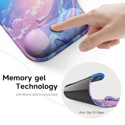 Ergonomic Mouse Pad with Gel Wrist Rest (1"& 1.2" Dual Height) - Mouse Pads Compact Mousepad Desk Mat Office, Gaming & Carpal Tunnel Relief | Non-Slip Rubber Base| Cloud Moon - color: Cloud Moon