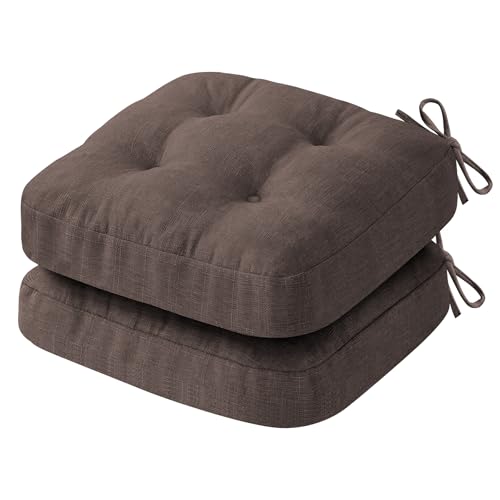 IASEAHK Chair Cushions for Dining Chairs, Dining Chair Cushions, Tufted Indoor Chair Pads with Ties & Non Slip Backing, Seat Cushions for Kitchen Chairs 16.5” x 16.5” x 3.5”, Set of 2, Brown - color: Brown, size: Pack of 2