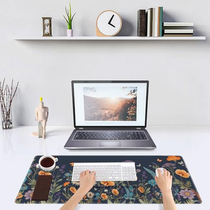 DINKY Desk Mat Keyboard Mouse Pad Set, Large Gaming Mouse Pad +Keyboard Wrist Rest +Mousepad with Wrist Rest +Coaster, Ergonomic Non-Slip 4 in 1 Combo, Flowers Plants Butterflies - color: Flowers Plants Butterflies