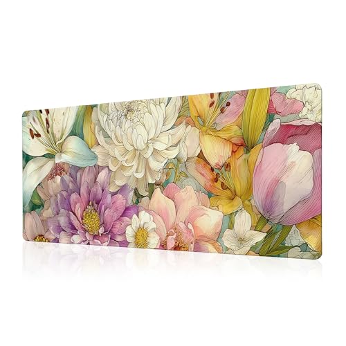 Retro Blossom Boho Floral Mouse Pad Desk Mat XL Extended Large Gaming Desk Pad Mousepad, Floral Computer Laptop Keyboard and Mouse Mat, Desktop Protector Mat for Office and Home 31.5x11.8 in - color: Floral