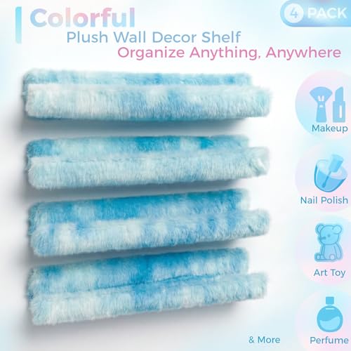 Care&More YJ 15 Inch Nail Polish Shelves, 4-Pack Fuzzy Display Nail Polish Rack for Storing Nail Bottles, Sunglasses, Essential Oils, Plush Soft (Blue) - color: Blue
