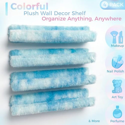 Care&More YJ 15 Inch Nail Polish Shelves, 4-Pack Fuzzy Display Nail Polish Rack for Storing Nail Bottles, Sunglasses, Essential Oils, Plush Soft (Blue) - color: Blue