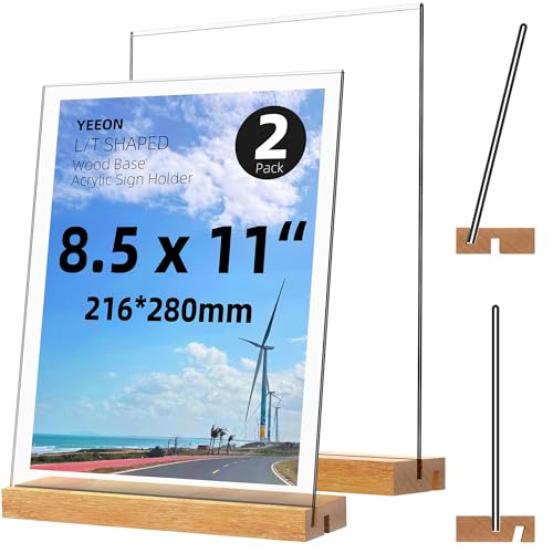 8.5x11 Inch Acrylic Sign Holder with Wooden Base, Desktop Display Stand (8.5x11 2Pack) - size: 8.5x11 2Pack