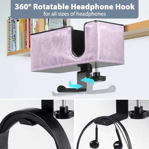 Desk Cup Holder Clip on Pen Holder Headphone Hanger Headset Stand Rotatable Clamp Hook Under Desk (Violet) - color: Violet