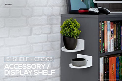 BRAINWAVZ 5” Small Floating Shelf, Adhesive & Screw in, for Bluetooth Speakers, Cameras, Plants, Books, Toys & More, Universal Shelves, Easy to Install Shelf CF2105 White - color: 5" White Shelf