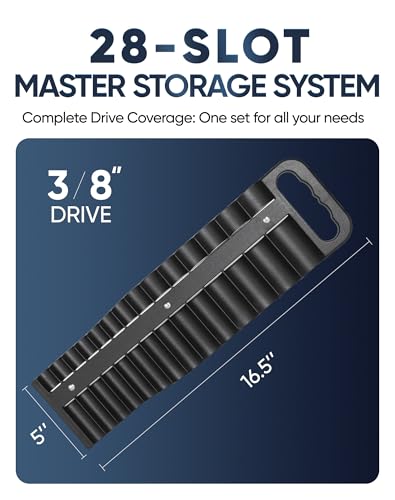 Reniteco Magnetic Socket Holder Set, Black Portable Heavy Duty Socket Rail For 3/8-inch Drive, Hold 28 Sockets - Fit Shallow & Deep Sockets, Sockets Not Included - color: 3/8"-black