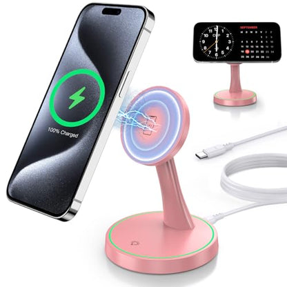 Magnetic Wireless Charger Stand 15W Fast Mag-Safe Charger for iPhone 17 /17 pro/ 17 Air/ 17 pro max 16/15/14/13/12 Series Magnet Wireless Charging Station/Pad with Sleep-Friendly Light for AirPods - color: Magneitc Purple