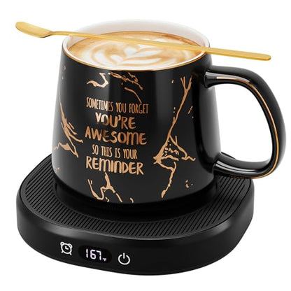 Coffee Mug Warmer, You are Awesome Mug with Coffee Warmer Set, Electric Coffee Cup Warmer for Desk 8 Hours Auto Shut Off, Tea Beverage Warmer with 4 Temperature Setting, Birthday Gifts for Women Man