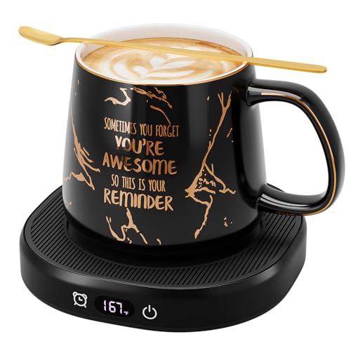 Coffee Mug Warmer, You are Awesome Mug with Coffee Warmer Set, Electric Coffee Cup Warmer for Desk 8 Hours Auto Shut Off, Tea Beverage Warmer with 4 Temperature Setting, Birthday Gifts for Women Man