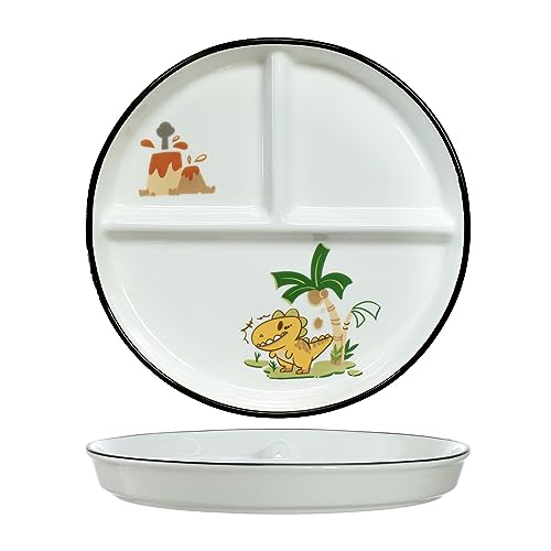 SOCOSY Dinosaur Ceramic Divided Dish, 8 Inch, Yellow - color: Yellow Dinosaur
