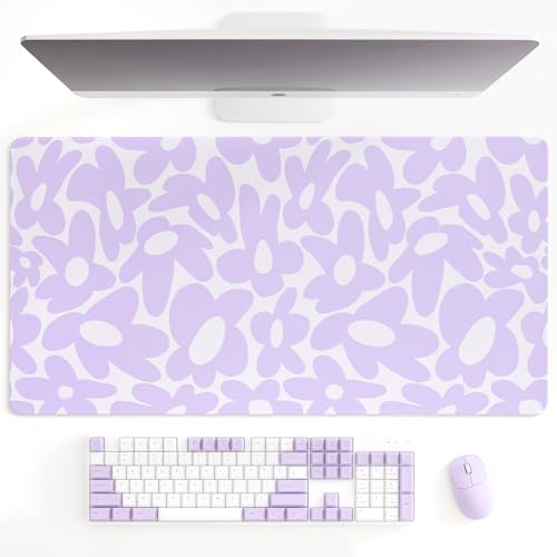 Large Aesthetic Cute Purple Keyboard and Mouse Computer Desk Desktop Pad Mat, Cute Purple Computer Mats for Desktop, Keyboard Mats for Desk (31.5" x 15.8") - color: Light Purple