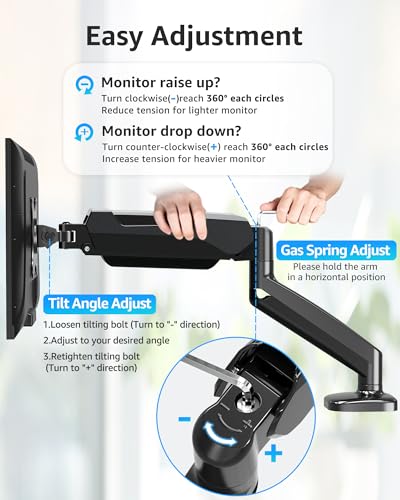 MOUNTUP Single Monitor Desk Mount Holds Screen up to 32 inch, Height Adjustable Monitor Arm, Full Motion Computer Monitors Stand with Clamp/Grommet Base, VESA Mounts Fit 4.4-17.6lbs Computer, Black - color: Black, size: Single