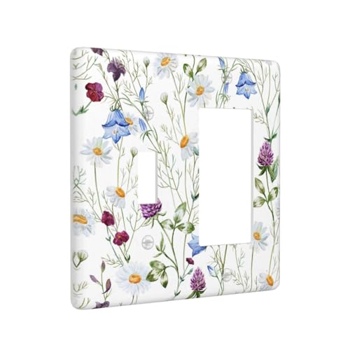 Floral Boho Multicolor Flower Plant Leaves Outlet Covers 1 Toggle 1 Rocker Combination Decorative Wall Plate Electrical Switch Plates Light Switch Cover Plate for Bedroom Living Room Decor - color: Floral Boho Multicolor Flower Plant Leaves, size: 1 Toggl