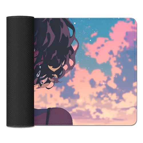 Anime Black Girl Extended Mouse Pad Desk Mats on Top of Desks Gaming Pad Large Mousepad with Stitched Edge Non-Slip Rubber Base for Computer Keyboard Laptop PC (27.5X11.8 in) - color: Anime Girls
