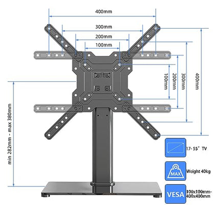 Universal TV Stand Base, Table Top TV Stand for 17-55 Inch LCD/LED TVs, Height Adjustable Monitor Mount Stand with Tempered Glass Base Holds up to 88lbs VESA 400x400mm, TS102 - style: X-Shape 400x400mm Vesa