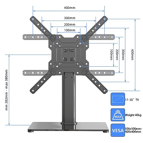 Universal TV Stand Base, Table Top TV Stand for 17-55 Inch LCD/LED TVs, Height Adjustable Monitor Mount Stand with Tempered Glass Base Holds up to 88lbs VESA 400x400mm, TS102 - style: X-Shape 400x400mm Vesa