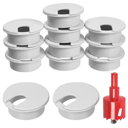 Swpeet 11Pcs White Desk Cable Wire Grommet Cord with Hole Saw, Tidy Cable Hole Cover Organizers, Wire Cord Grommets Hole Cover, 1Pcs 1.38Inch_35mm Tools Saw with Arbor for Office Desk - color: White, size: 35mm