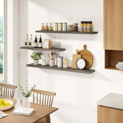 Vivelove Flat Edge Elm Wood Floating Shelf with Invisible Bracket 48”Grey - color: Grey, size: 48”,set of 1