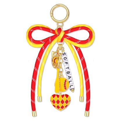 PHALIN Football Baseball Basketball Golf Bag Charms Keychain for Women Men Bow Purse Charm Sport Mom Gifts - style: Softball-1