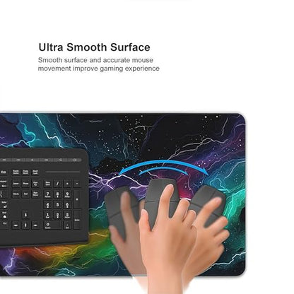 Neon Lightning Gaming Mouse Pad, Large Extended Desk Mat, 35.4 x 15.7 Inches, Non-Slip Rubber Base, HD Printed Design, for PC Gaming, Esports, Home Office - color: lightning