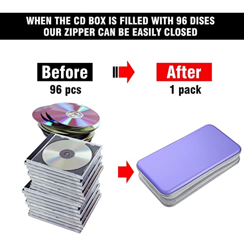 DVD Case, Bivisen CD Case Holder Wallet Binder 96 Capacity CD/DVD Cases Storage Holder Binder Organizer Wallet Book for Car Home Travel (Light Purple) - color: Light Purple