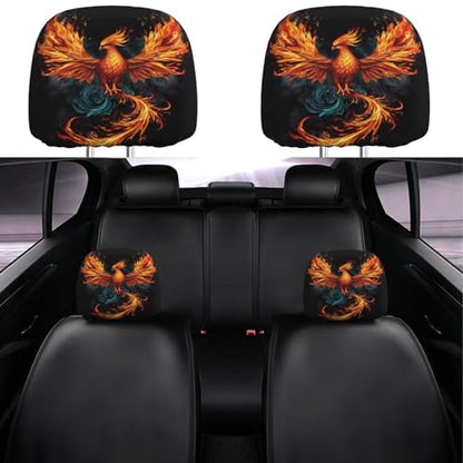 Dujiea 2 Pack Fire Animal Pheonix Print Car Headrest Covers, Universal Soft Car Seat Head Rest Cover Protector, Vehicle Accessories Fabric Headrest Cover for Cars Vans Trucks - color: Fire Animal Pheonix Print