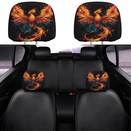 Dujiea 2 Pack Fire Animal Pheonix Print Car Headrest Covers, Universal Soft Car Seat Head Rest Cover Protector, Vehicle Accessories Fabric Headrest Cover for Cars Vans Trucks - color: Fire Animal Pheonix Print