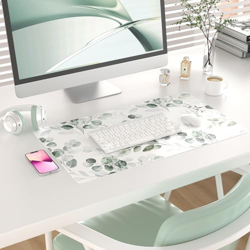 Colorful Star Large Mouse Pad, PU Leather Waterproof Desk Mat, Computer Gaming Mouse Pad, XXL Full Extended Mousepad Non Slip Desk Pad for School Office Home 23.6" x 13.8" - Soft Eucalyptus - color: Soft Eucalyptus, size: 23.6L x 13.8W inches