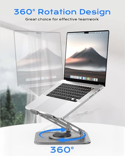 Adjustable Laptop Stand for Desk with 360 Base, Ergonomic Laptop Riser, Mount, Holder Notebook Computer Stand for MacBook Air Pro, HP, Dell, XPS, HP 16" Laptops - Gray - color: Gray