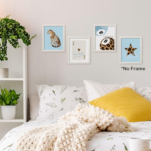 TLESKE Blue Preppy Cheetah Leopard Posters Prints Unframed 8x10 Set of 4, Trendy Lucky 8 Balls Wall Art Prints Decor for Teen Girls Dorm Bedroom Living Room, Retro Cheetah Print Wall Pictures - color: blue cheetah, size: 10L" x 8W"