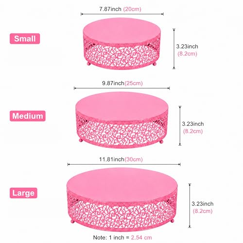 3-Piece Metal Cake Stand Set, Round Buffet Risers (8 to 12 Inch) – Sturdy Dessert Cupcake Pastry Candy Plate Stands for Wedding, Birthday Party & Event (3P-Pink) - color: Pink, size: 3P-Round(8IN to 12 IN)