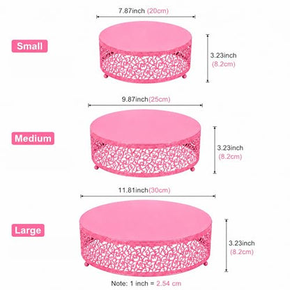 3-Piece Metal Cake Stand Set, Round Buffet Risers (8 to 12 Inch) – Sturdy Dessert Cupcake Pastry Candy Plate Stands for Wedding, Birthday Party & Event (3P-Pink) - color: Pink, size: 3P-Round(8IN to 12 IN)