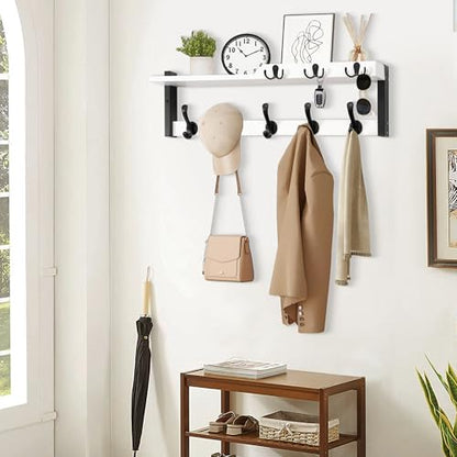 dreampossible 4 in 1 Coat Rack Wall Mount with Shelf, Coat Hooks 25.2" Entryway Coat Hanger with Key Hooks and Mail Holder, Wall Hooks with Shelf, Hat Rack for Wall Key Holder Mail Organizer - color: White