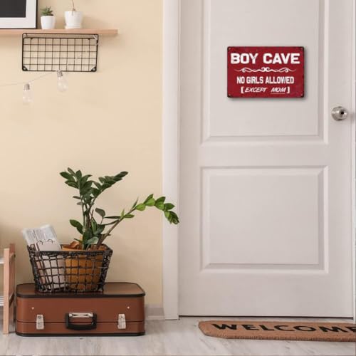 No Girls Allowed Signs for Boys - Little Man Cave Sign for Boys, Boys Only Signs for Kids Room, Boys Room, Bedroom, Boy Cave, Gaming Room Wall Art Decor, Cool Boys Gifts, 12 x 8 inch