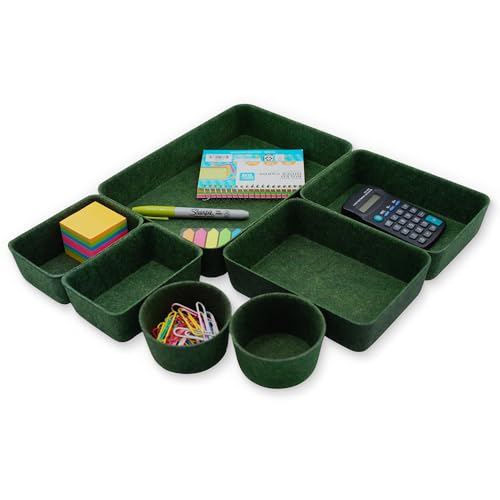 Welaxy Felt Desk Drawer Organizer Trays, 7-Piece Storage Bins for Office, Entryway Catchall & Minimalist Decor (Forest Green) - color: Forest Green