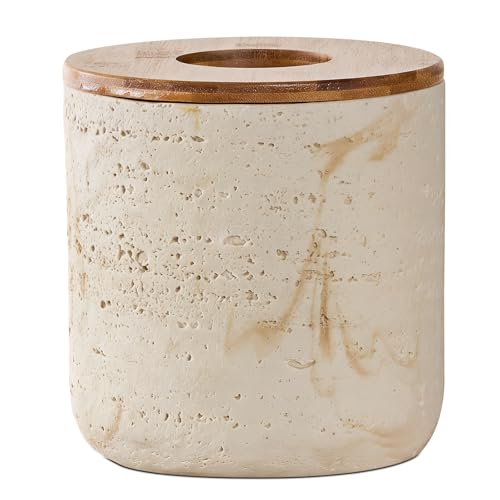 Natural Travertine Textures Beige Mini Trash Can with Bamboo Lid,Small Countertop Trash Can for Bathroom, Kitchen, Vanity, Desk Trash Can,Table Top Mini Garbage Can for Dining Room, Tiny Waste Basket - color: Mini Yellow