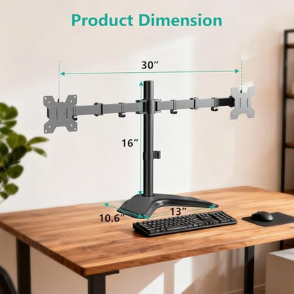 WALI Dual Monitor Stand, Freestanding Full Motion Monitor Desk Mount Fits 2 Screens up to 27 inches, Dual Monitors Arm Fits up to 22lbs, VESA 75x75 100x100 (MF002LM), Black - size: Dual, style: Steel Free Stand