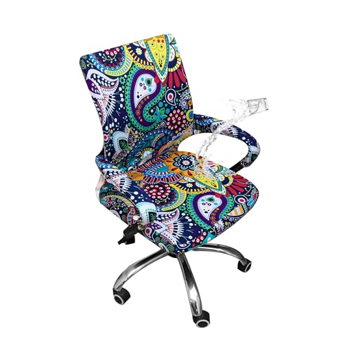 Waterproof Office Chair Cover with Armrest Cover 18Inch Wide Stretch Printed Boho Small Desk Computer Chair Covers with Long Zipper Arm Slipcovers Washable - color: Waterproof-boho, size: Small