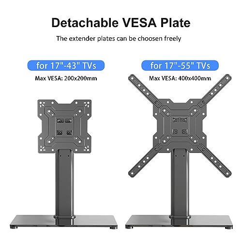 Universal TV Stand Base, Table Top TV Stand for 17-55 Inch LCD/LED TVs, Height Adjustable Monitor Mount Stand with Tempered Glass Base Holds up to 88lbs VESA 400x400mm, TS102 - style: X-Shape 400x400mm Vesa