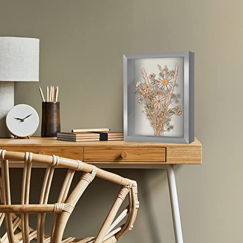 Americanflat 11x14 Shadow Box Frame with Shatter-Resistant Glass - Silhouette Collection - Large Shadow Box Display Case for Tabletop and Wall Display - Silver with Soft Felt Back - color: Silver, size: 11x14