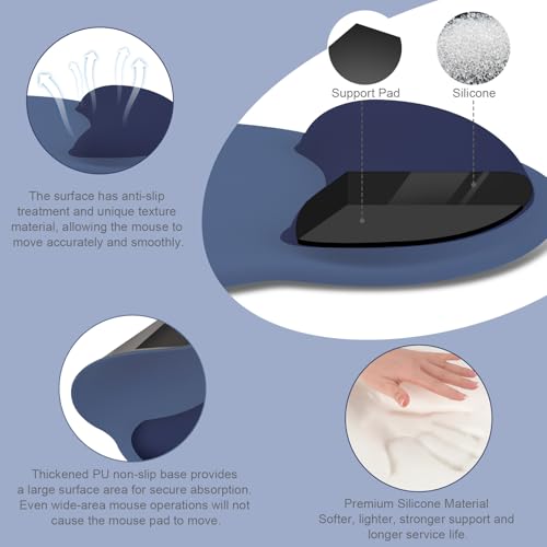 MOSISO Wrist Rest Support for Mouse Pad&Keyboard Set, Circle Curved Ergonomic Mousepad&Coaster Non-Slip Base Home/Office Pain Relief&Easy Typing Pad with Soft Cloth&Silicone Lining, Navy Blue - color: Navy Blue