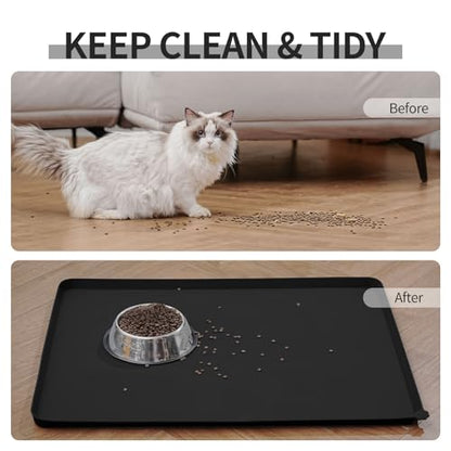 Reopet Waterproof Pet Feeding Mat with High Raised Edges, Heavier and Thicker Placemats for Cat Dog Water Bowl with BPA Free, Dogs Cats Food Mats for Messy Drinkers to Prevent Spill and Protect Floors | High Raised Edges Prevent Food & Water Spills to Pro