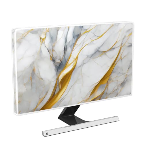 Golden and Gray Marble TV Covers 32 Inch Artistical Panel Case Television Screen Covers Sleeve Compatible with PC Desktop and LED LCD OLED TVs Anti-Static Dustproof Protective - color: gray and golden, size: 32 Inch
