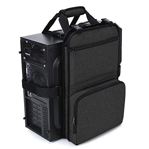 Trunab PC Tower Carrying Strap with Handle, Desktop Computer Case Belt Holder with Pockets for Keyboard, Cable, Headphone, Ideal for Transporting On The Go, Black - Patented Design - size: S - Fits Mini & Mid Tower