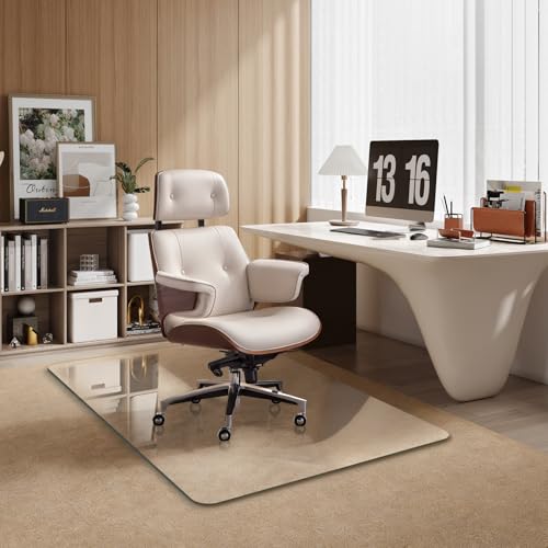 Glass Chair Mat Heavy 1/5" Thick Premium Tempered Glass Duty Hard Glass Chair Mats -for Office Chair on Carpet or Hard Floor with 4 Anti-Slip Pads 48" x 36" - size: 48" x 36"