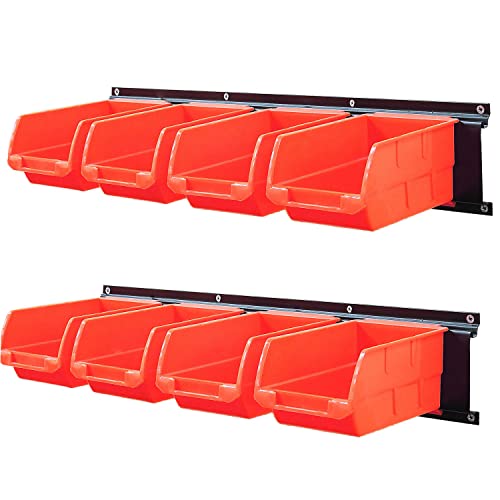 Wallmaster 8-Bin Storage Bins Garage Rack System 2-Tier Orange Tool Organizers Cube Baskets Wall Mount Organizations (Orange) - color: Orange, size: 8Bins+2Rails